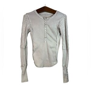 We The Free Cream Free People Ribbed Thermal Kyoto Long Sleeve Boho Shirt Sz S